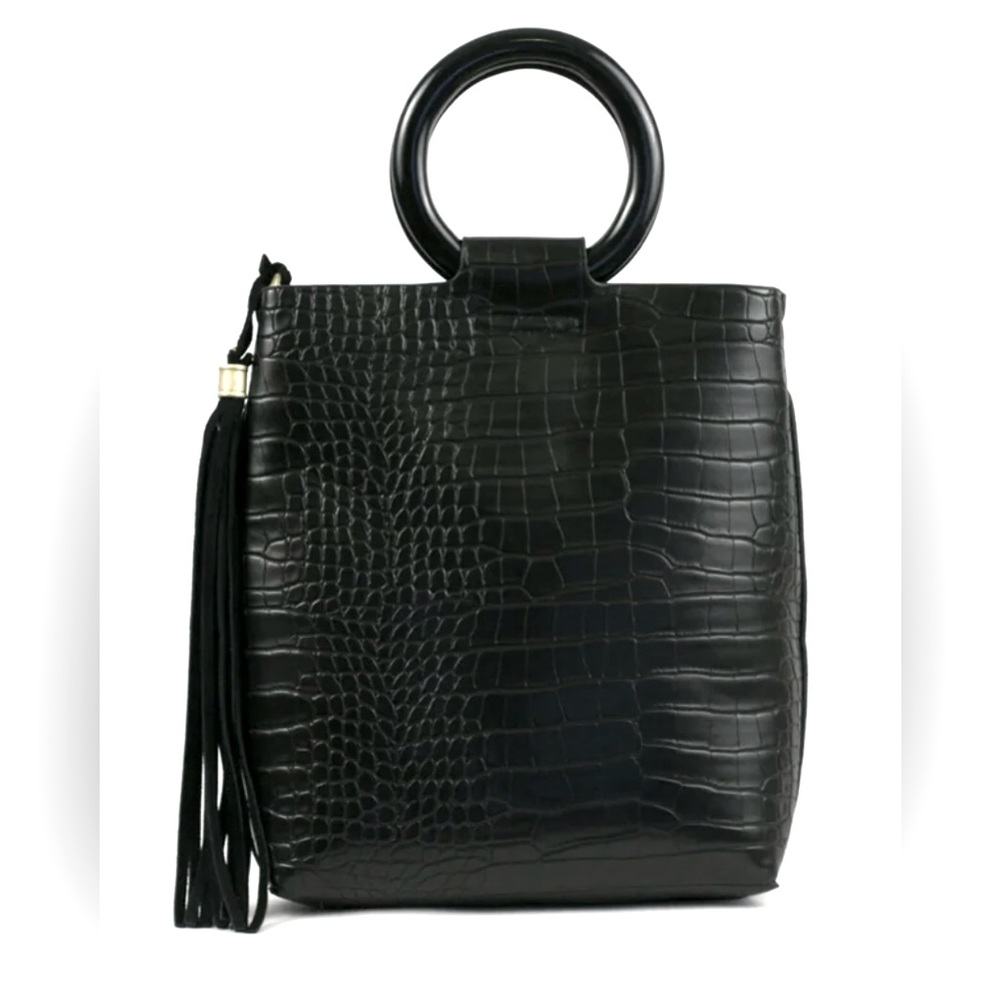 Street Level Black Croco Mini Tote with Ring Handle, OS.